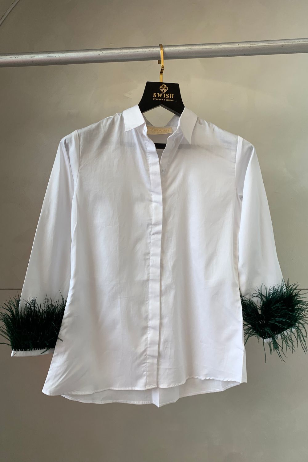 Green Feather White Shirt