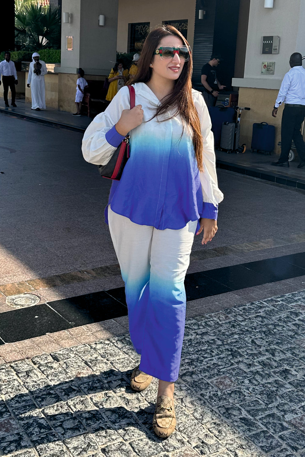 Boho White And Blue Ombre Oversized Shirt With Pants