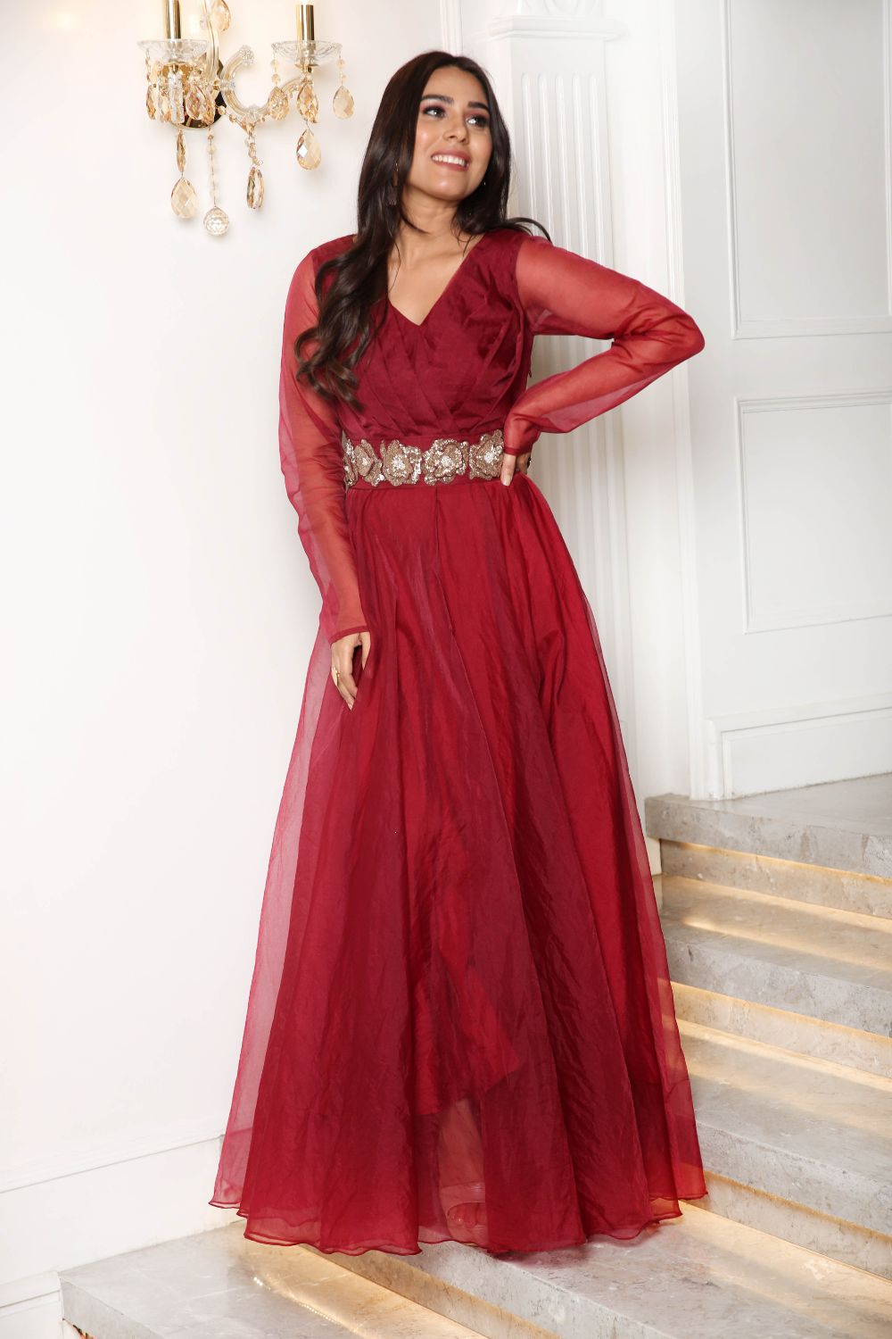 maroon organza dress A-Line Burgundy Organza Burgundy Long Prom Dress, Burgundy Long Evening Dress US 14 / Custom Color