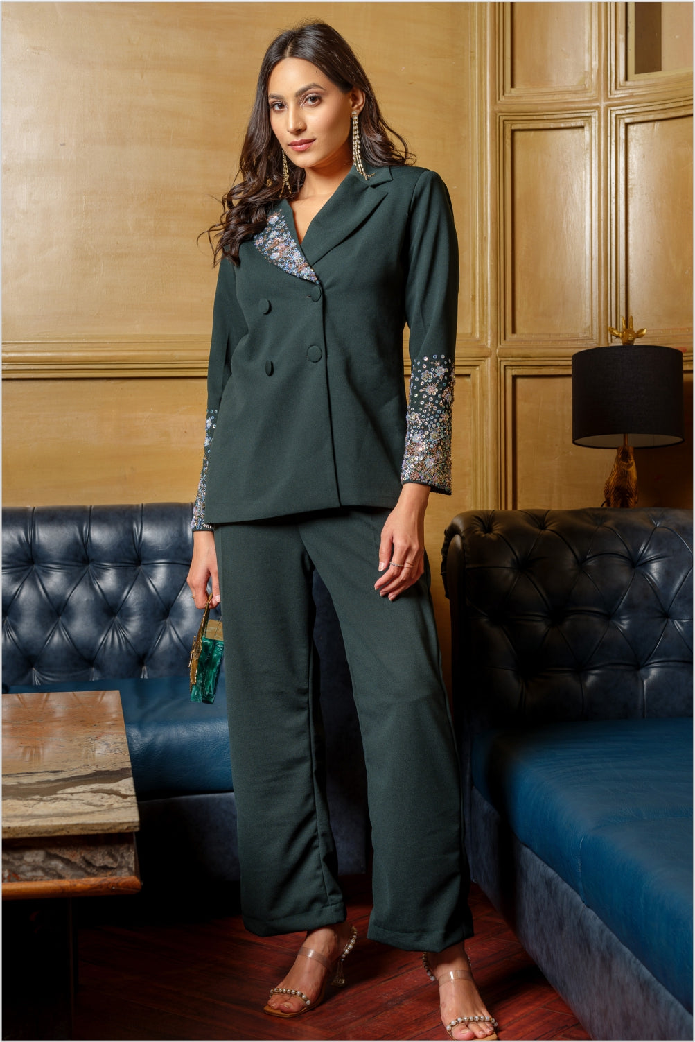 Floral Double Breasted Blazer & High Waist Pants Set