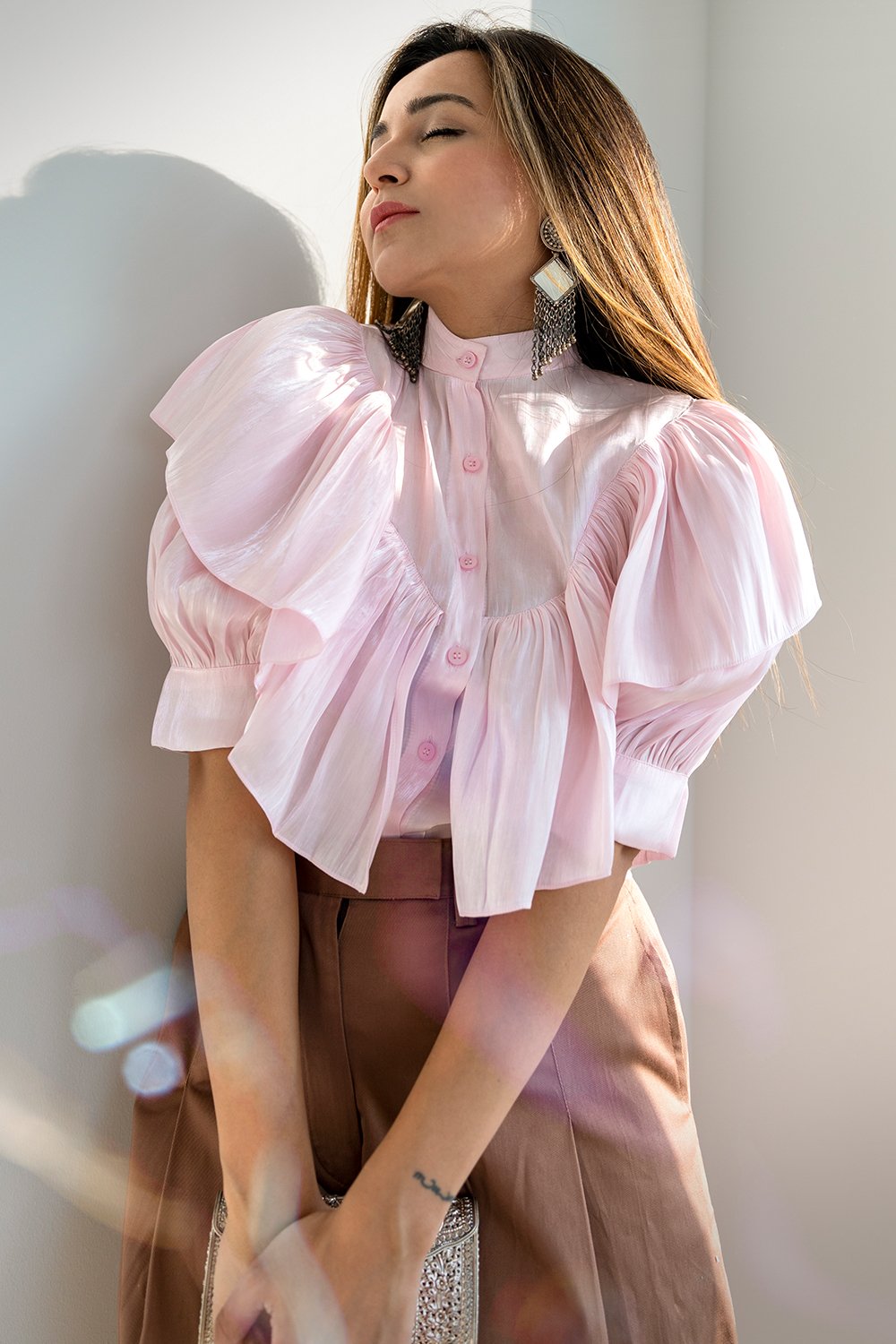 Blush pink online ruffle top
