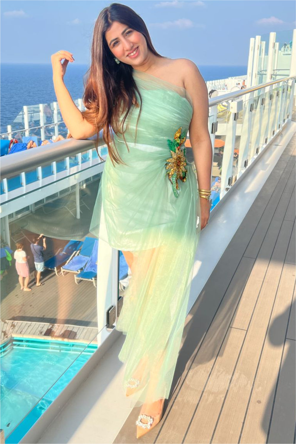 Mint Green One Shoulder Draped Embellished Short Dress  LabelSwish