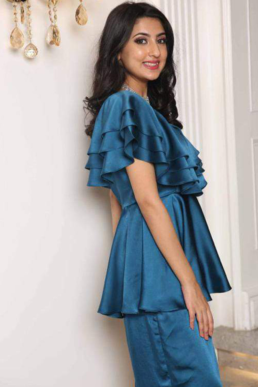 House Party Teal Ruffle Top (6756458758322)