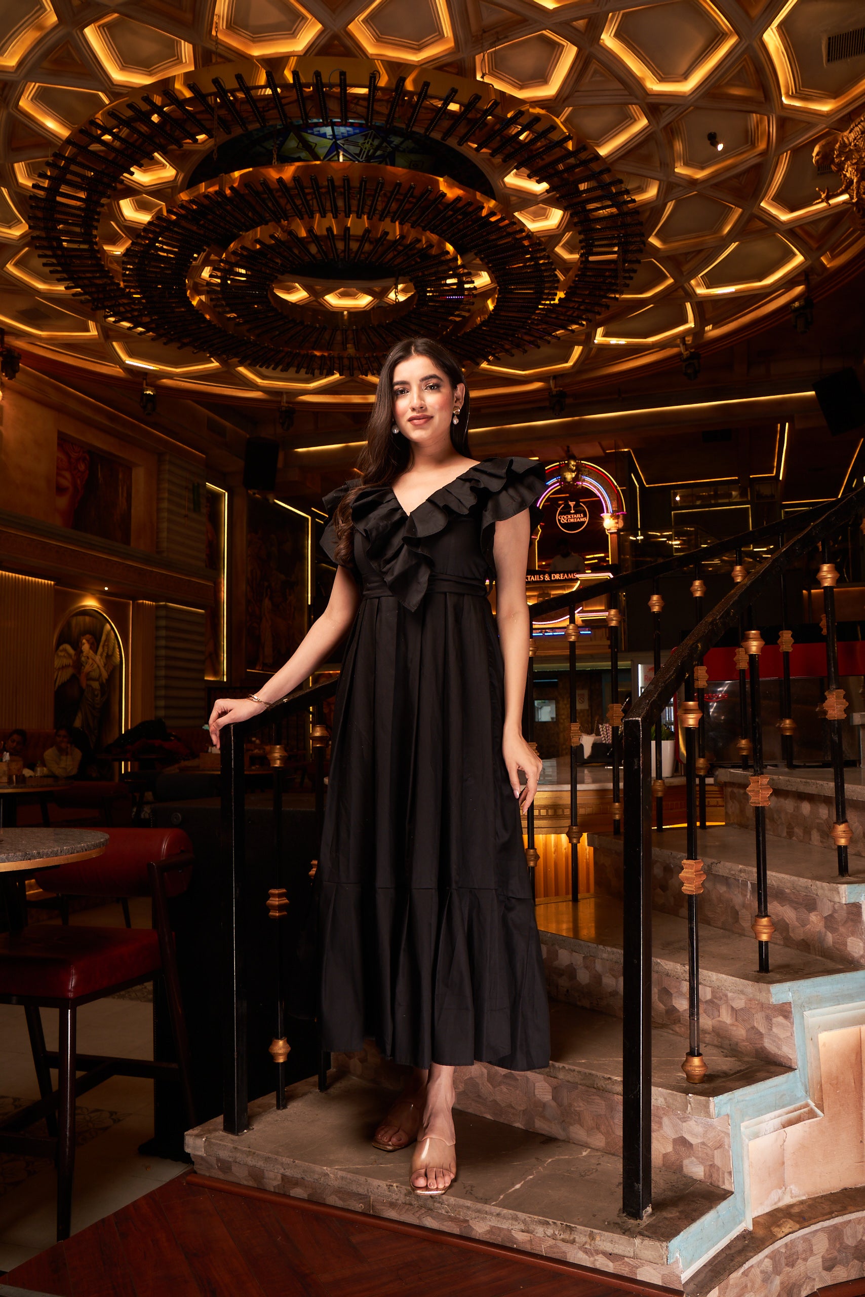Black Ruffled Midi Dress – LabelSwish