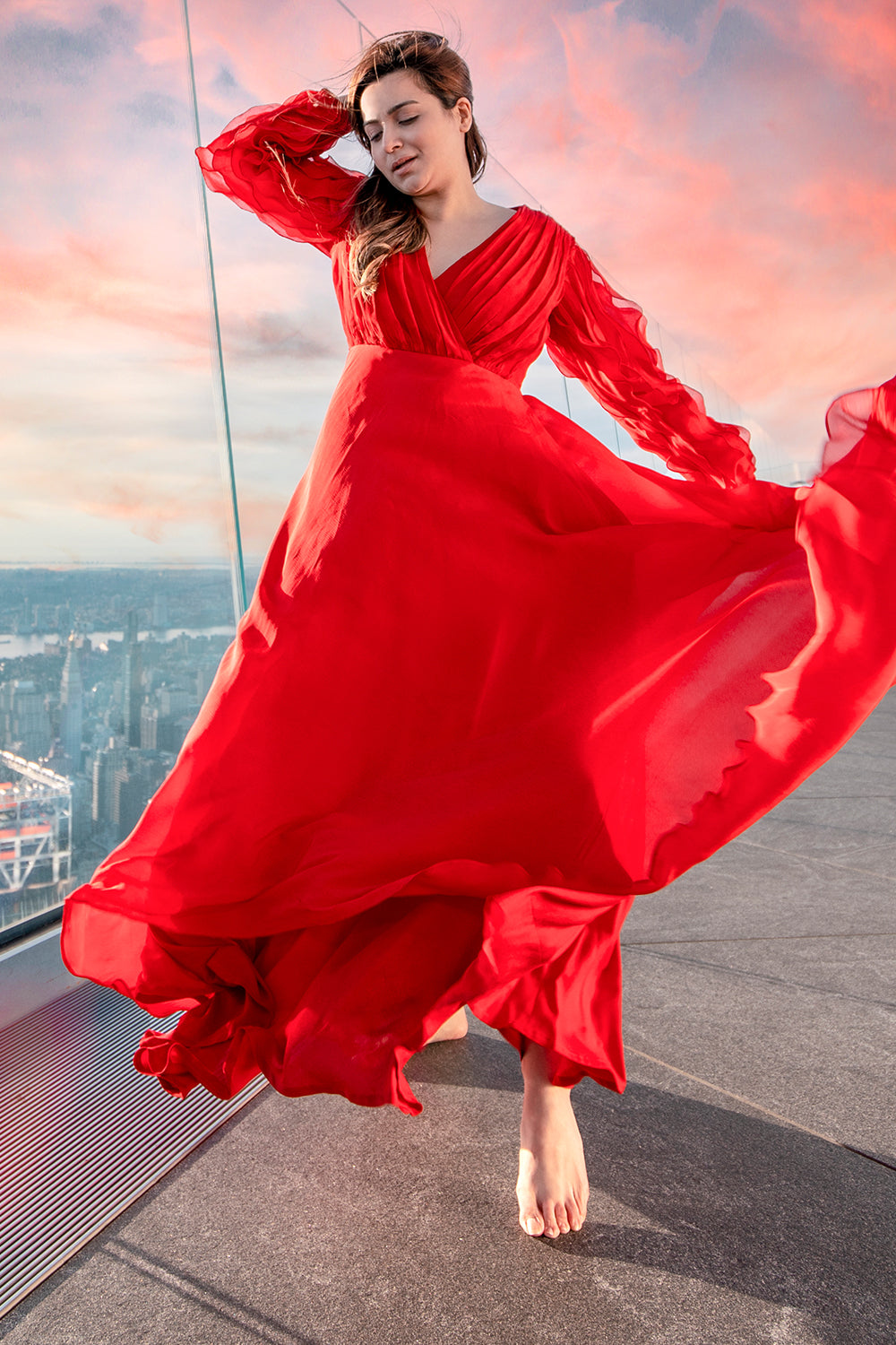 Kompal Matta Kapoor In Red Ruffle Sleeves Dress