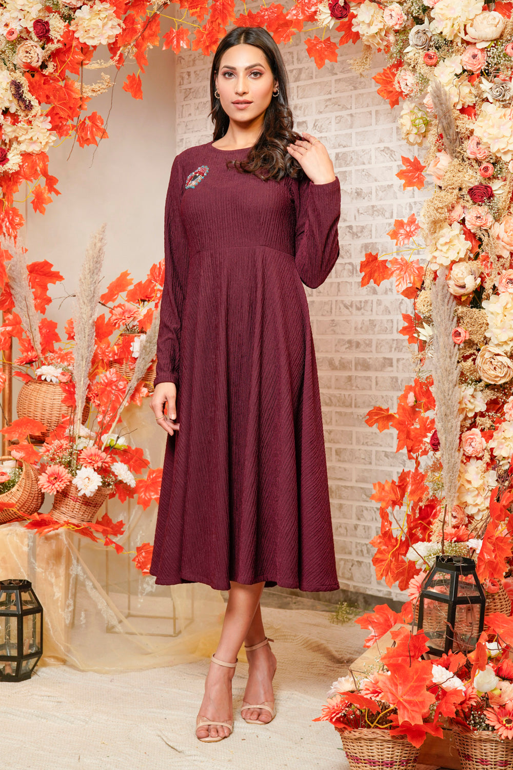 Maroon Heart Flared Dress Maroon Heart Flared Dress