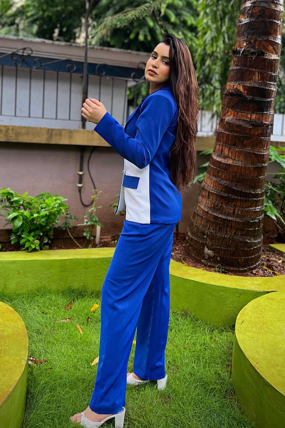 Ankita Sharma In Royal Blue And White Colour Block Blazer With Pants