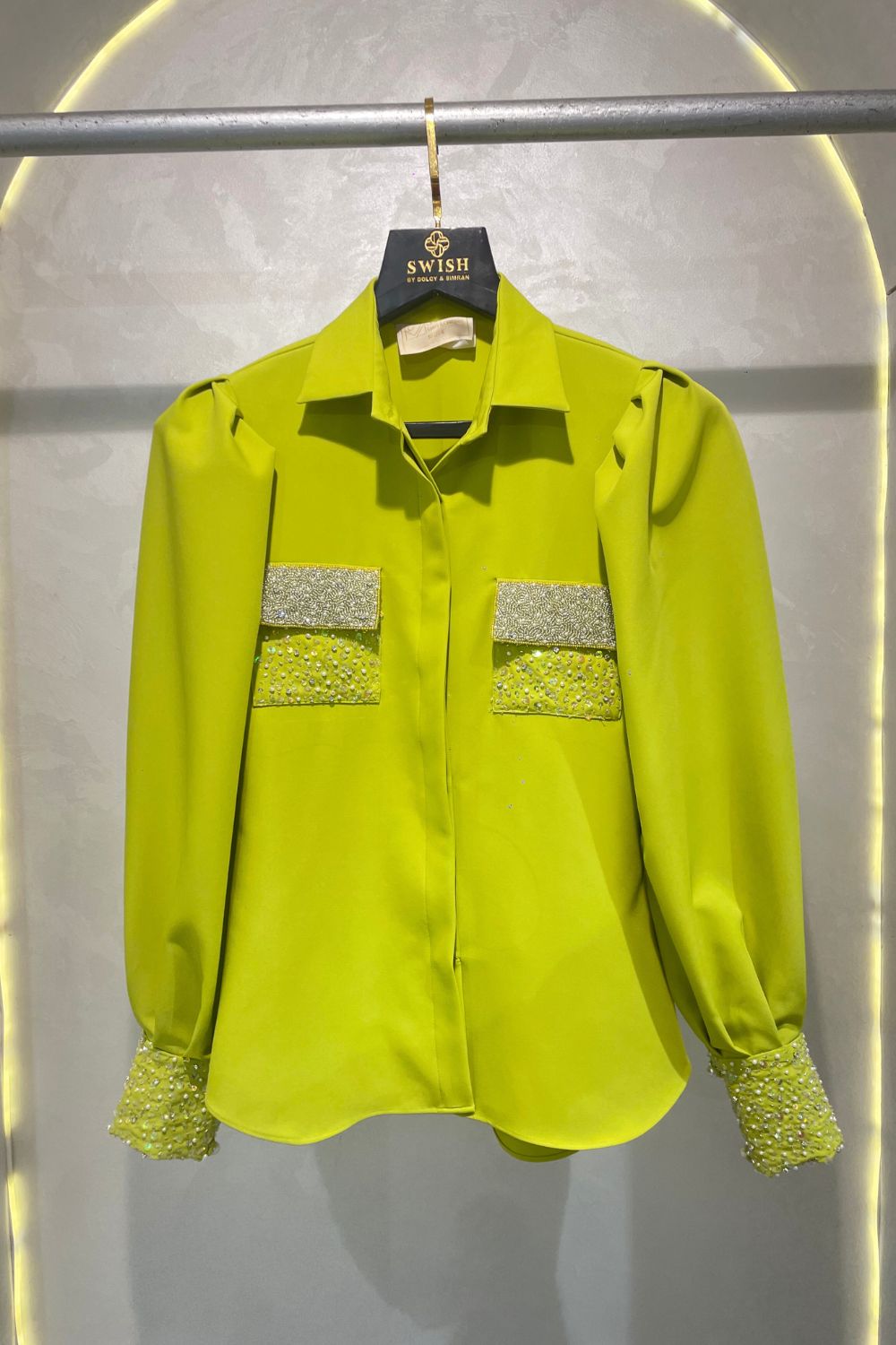 ELS Printed Pearl Embellished Shirt - Beige - Lauderhill main image 0
