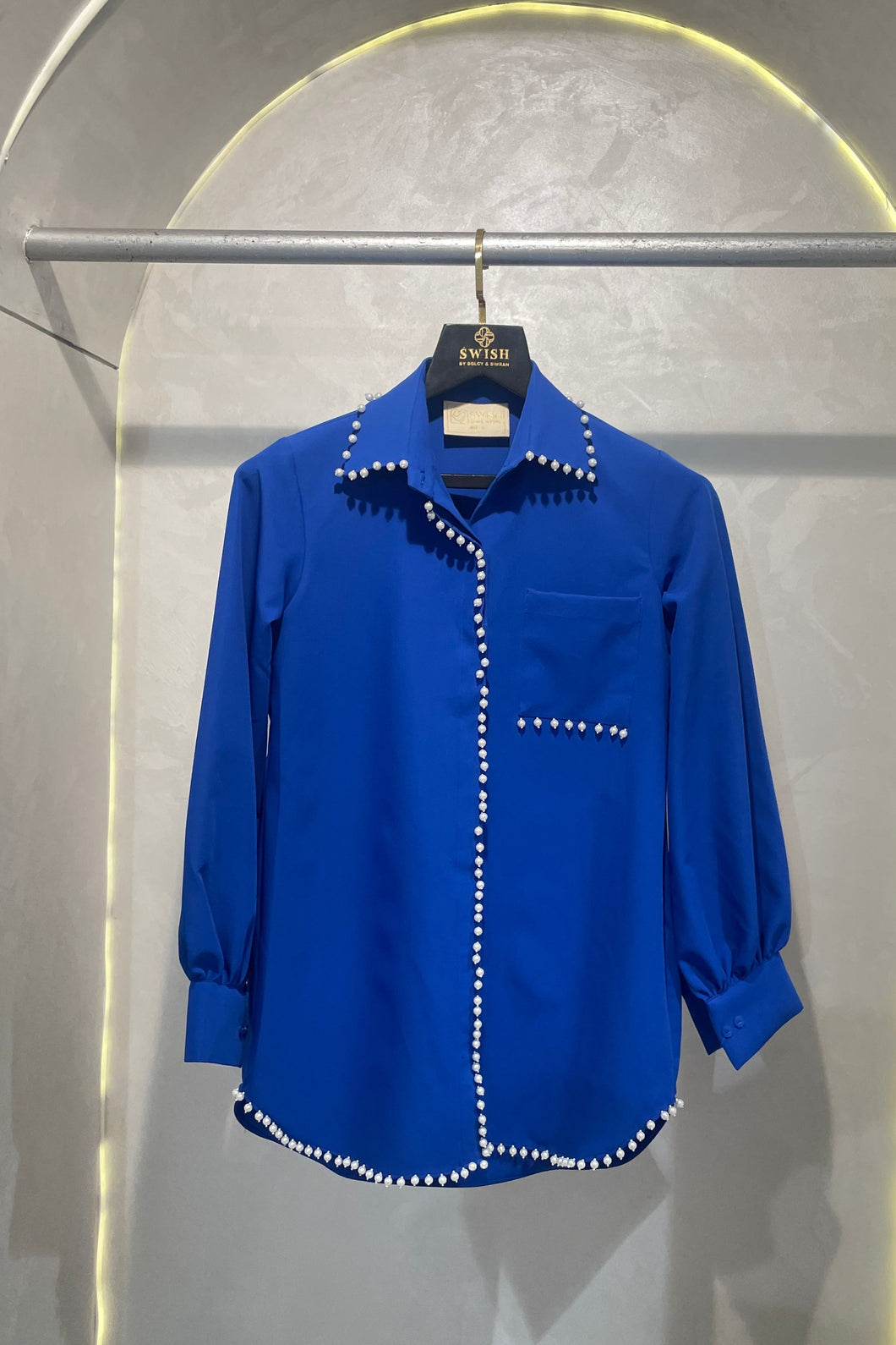 Royal Blue Shirt with Pearl Embellished