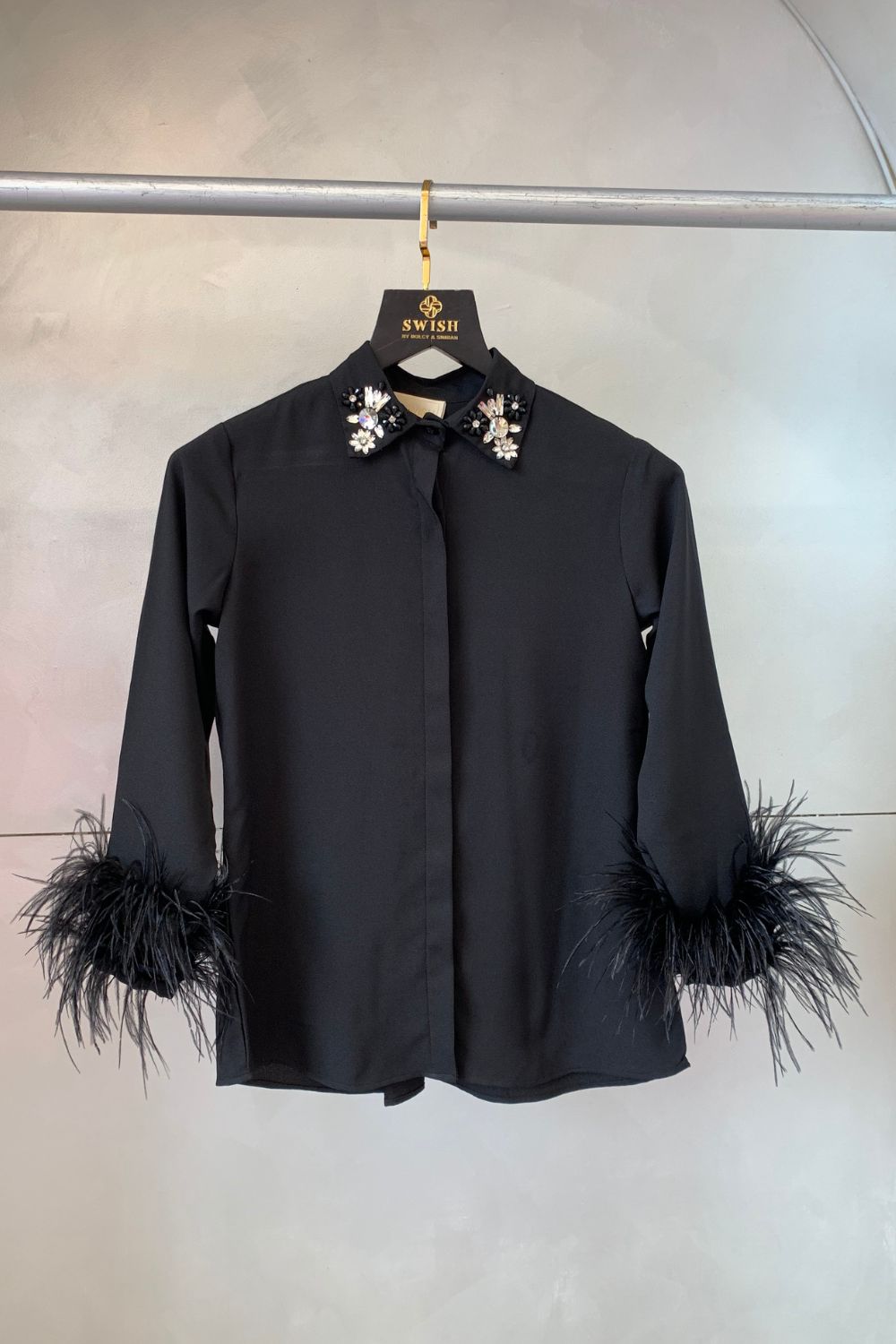 Black Feather Embellished Shirt