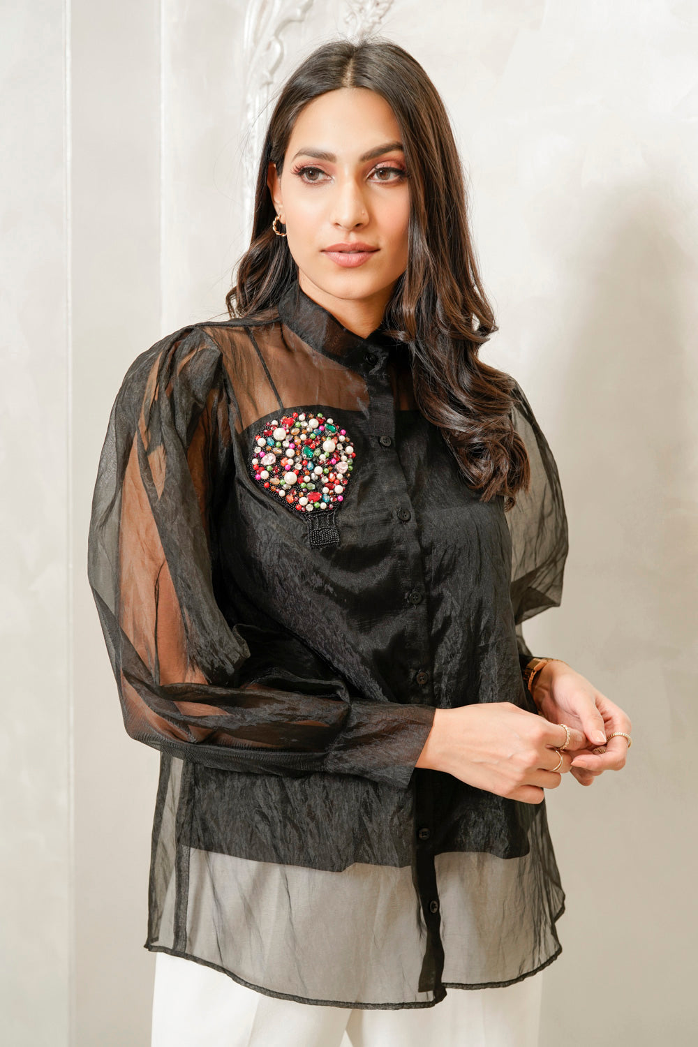 Black Organza Hot Air Balloon Top (7538740592894)