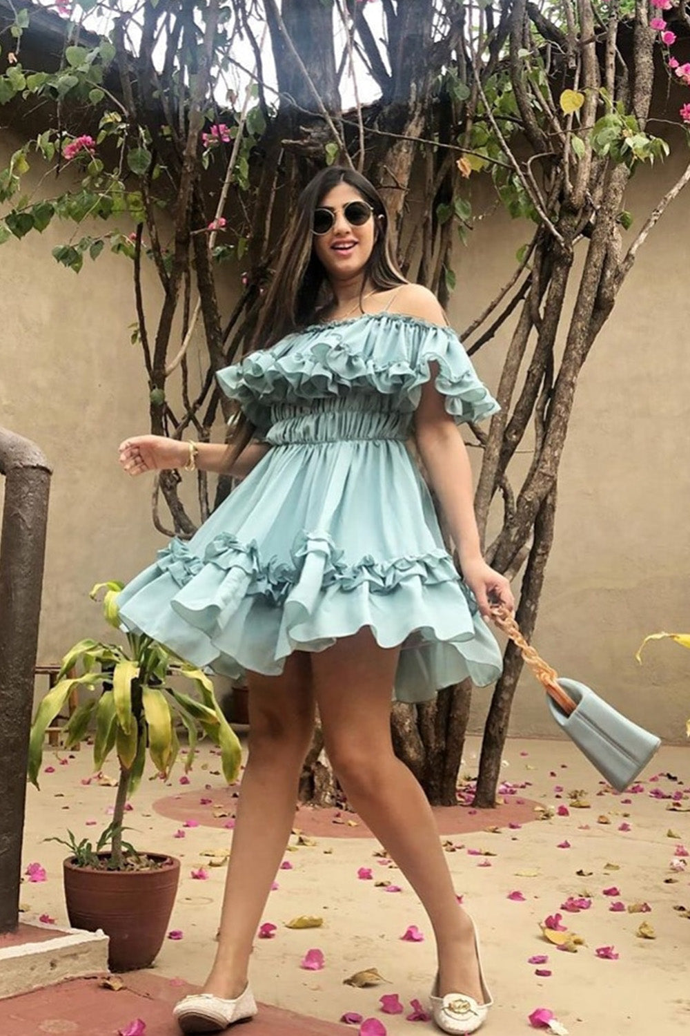 Mint Off-Shoulder Ruffle Dress (6752218218674)