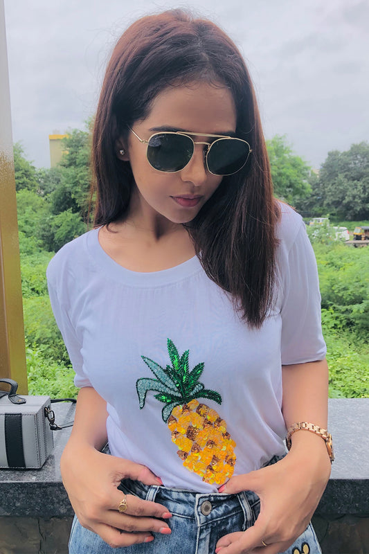 Fenil Umrigar Pineapple White T-Shirt (7033991069874)