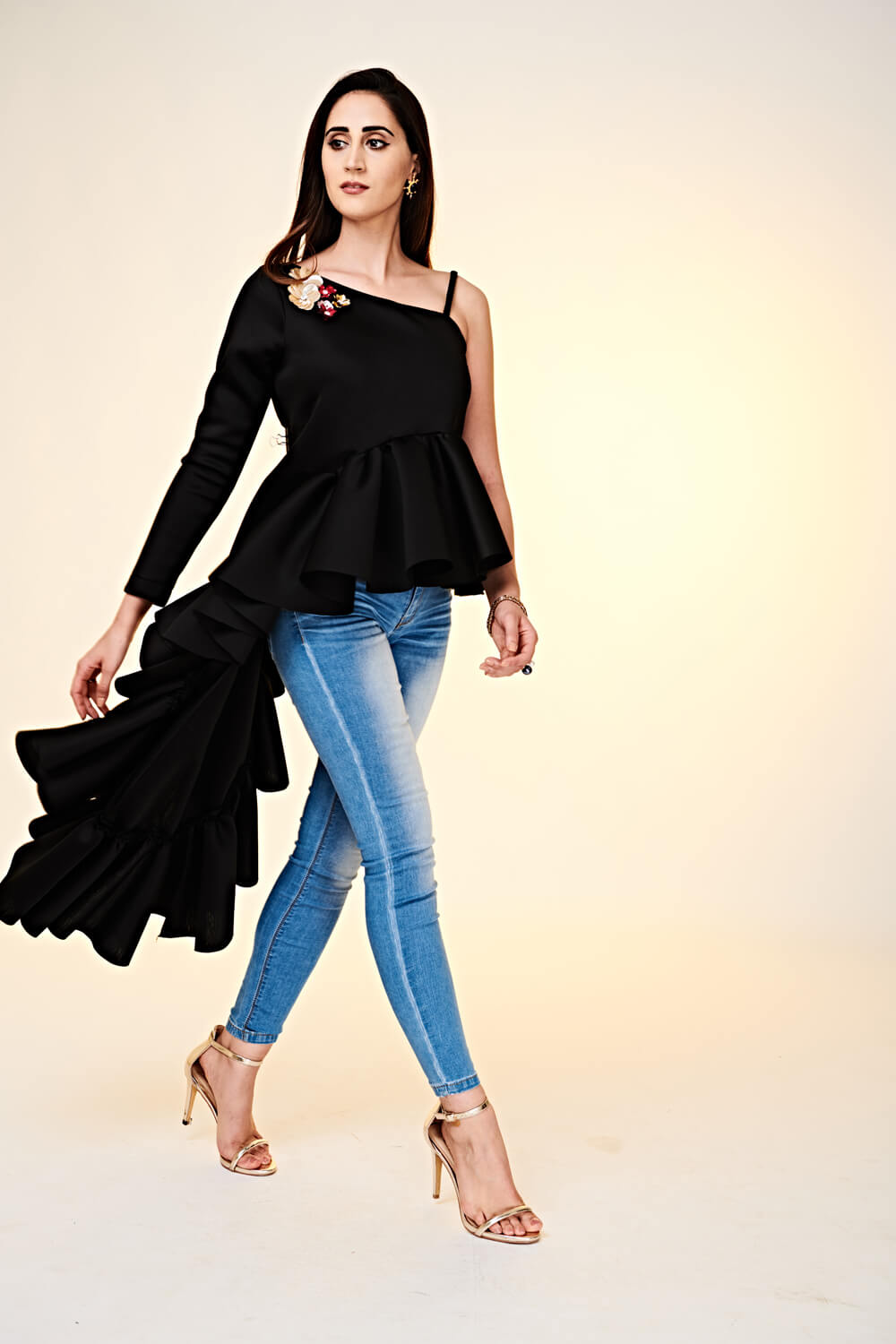 Princess In Castle Flared High Low Top In Black (6757727436978)