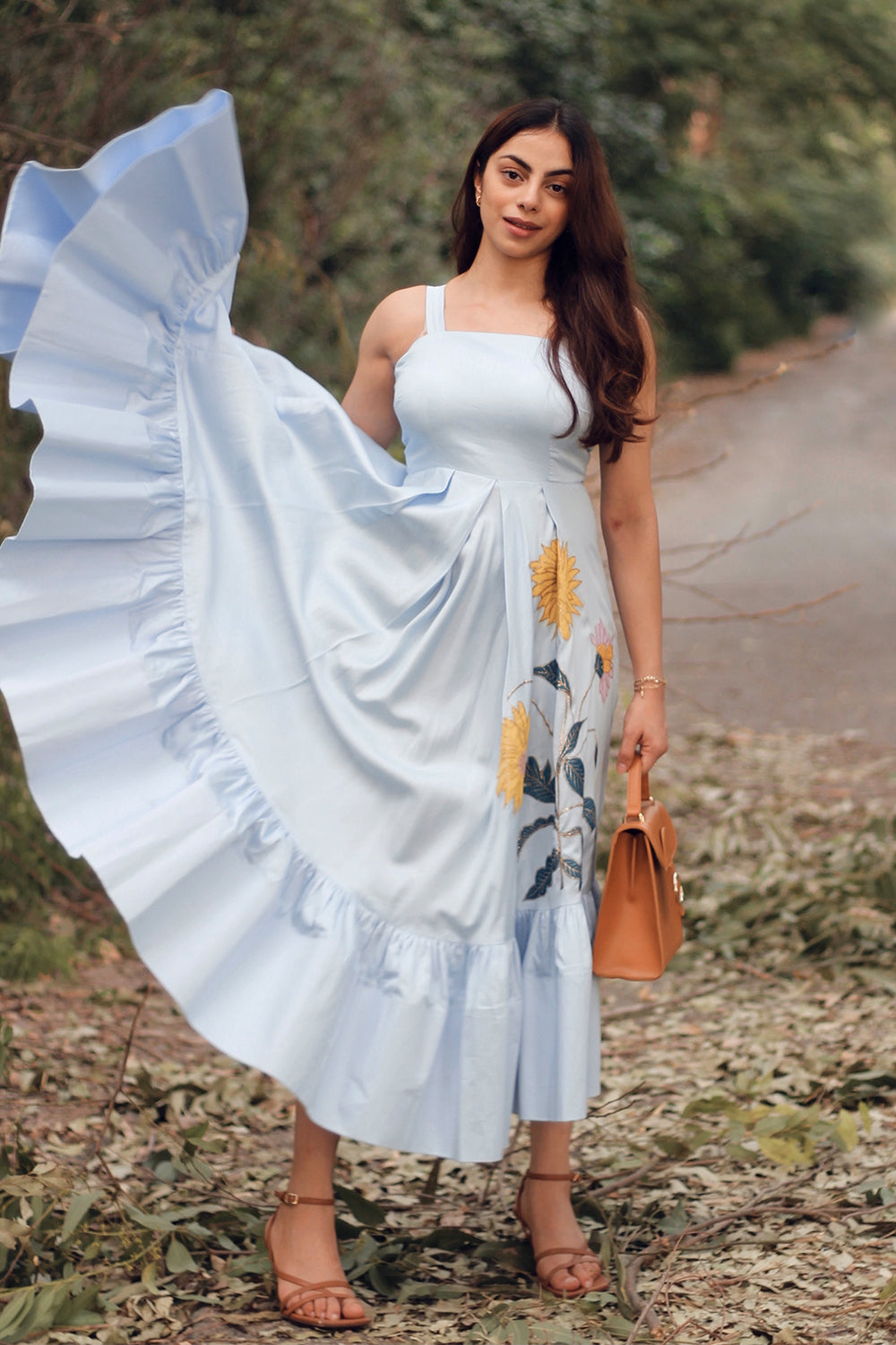 Ravkirat Kaur In Floral Patch Extravagant Midi Dress (7001933512882)