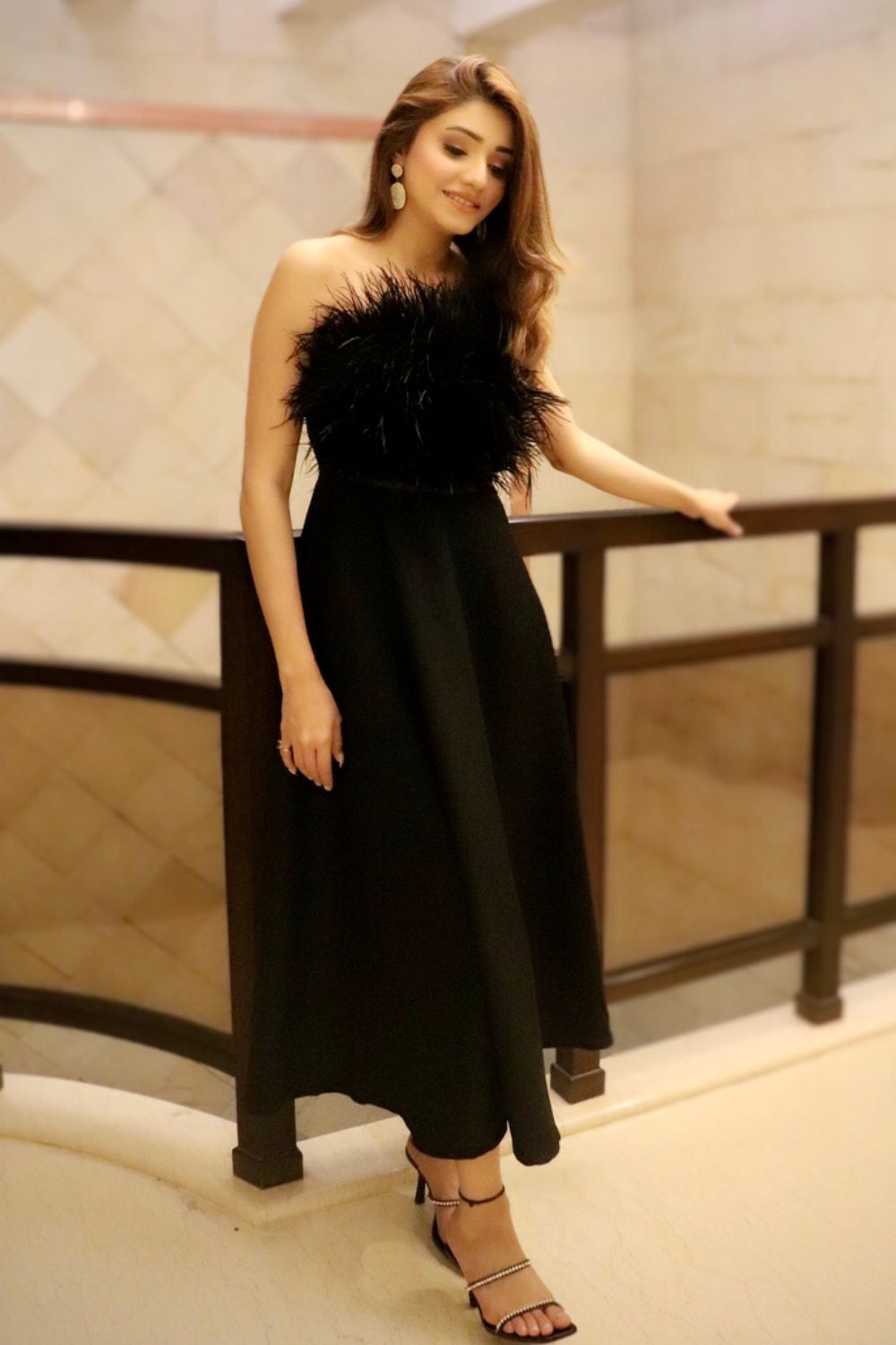 Geetika Verma In Bloom Black Feather Flared Midi Dress