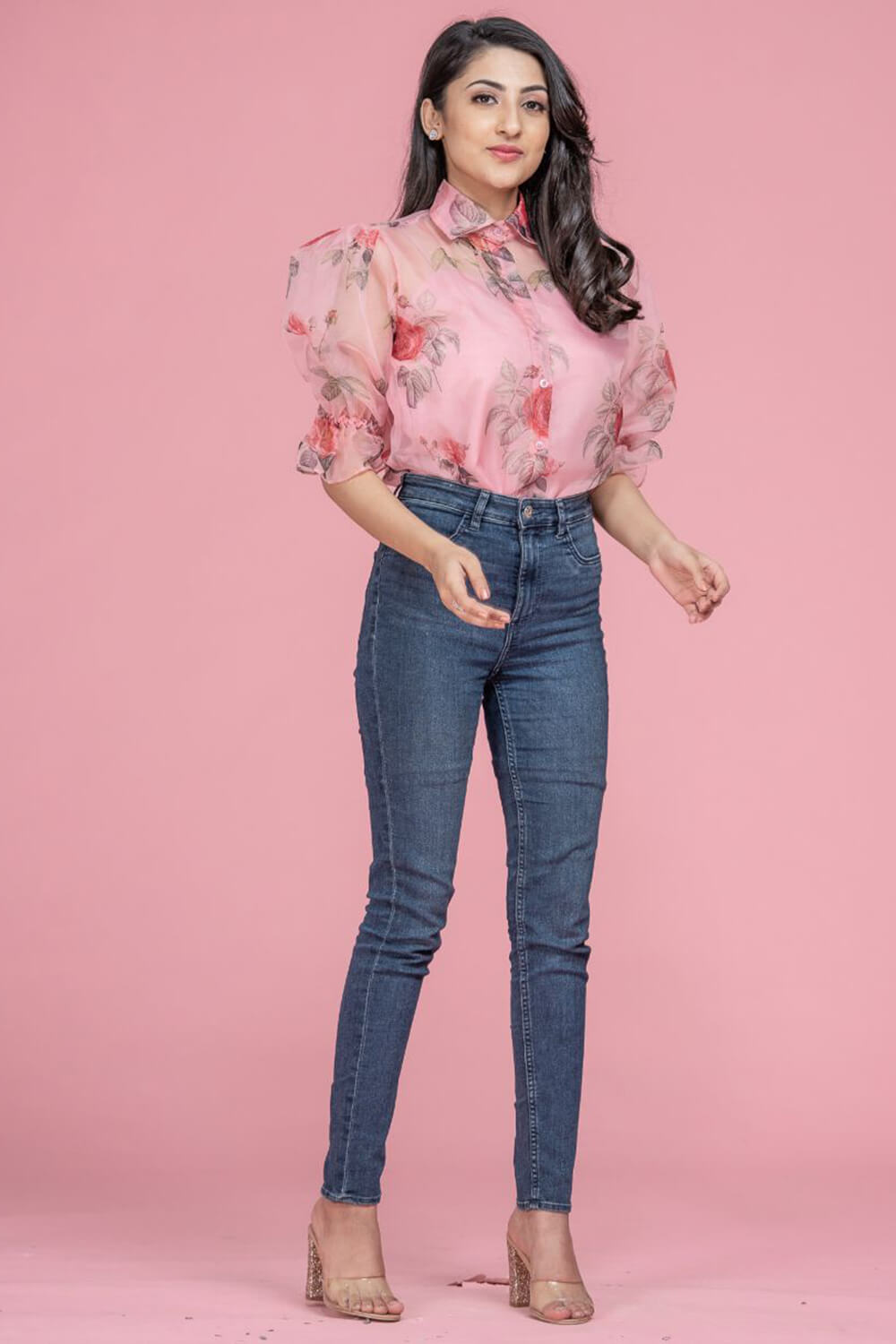 Pink Puff Sleeve Floral Shirt (6752231948466)