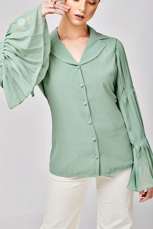 Green Pleated Sleeve Top (6758173573298)