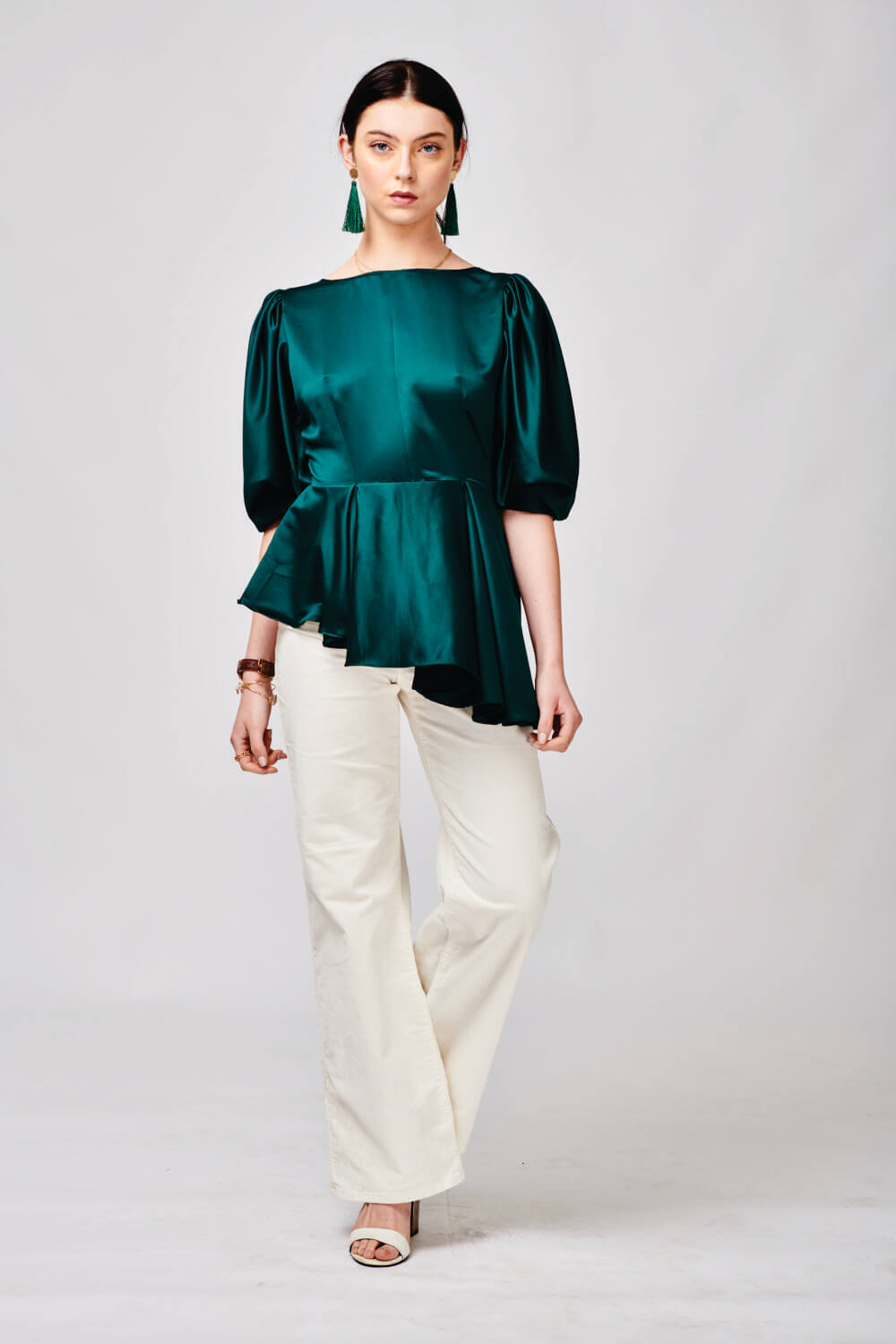 Green High Low Box Pleated Top (6752209698994)