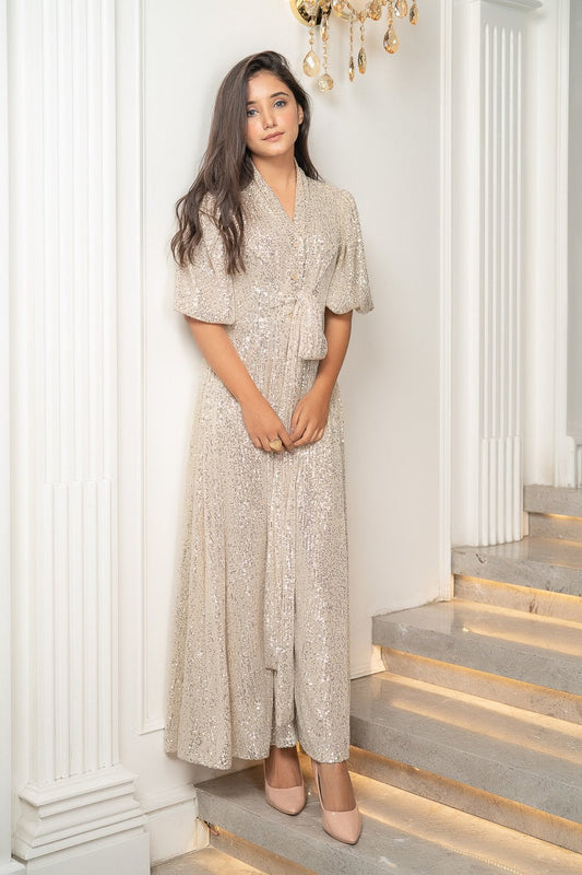 Beige Sequinned Slay Dress (6942401757362)