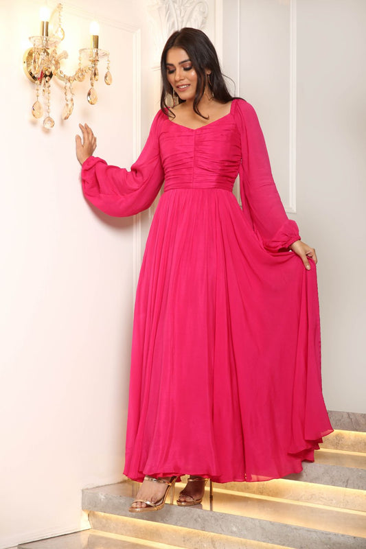 House Party Magenta Flared Gown (6752229589170)