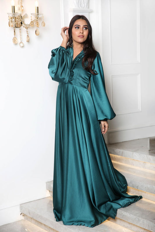 House Party Green Flared Gown (6803869237426)