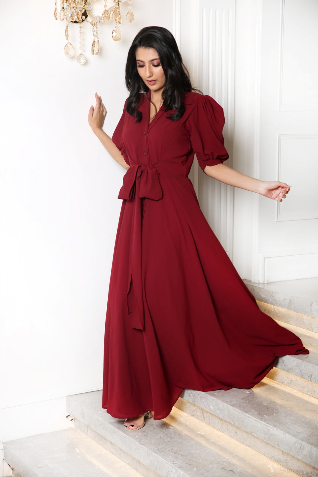 House Party Maroon Georgette Slay Dress (6752228933810)