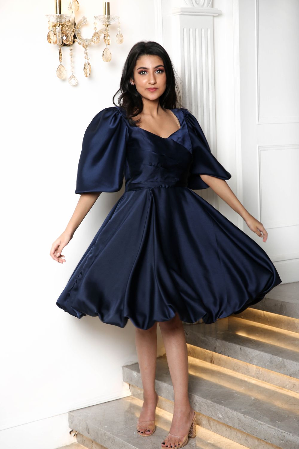 House Party Blue Ballon Mini Dress (6803891421362)