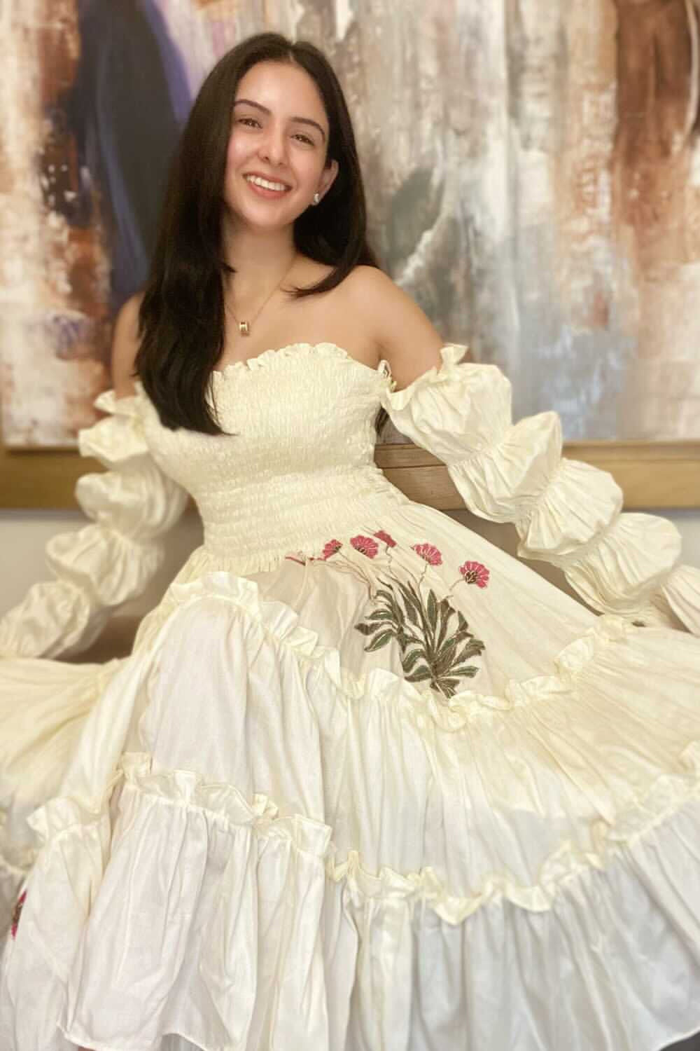 Samridhi Dhillon In Off White Smocked Mini Dress (6970026557618)