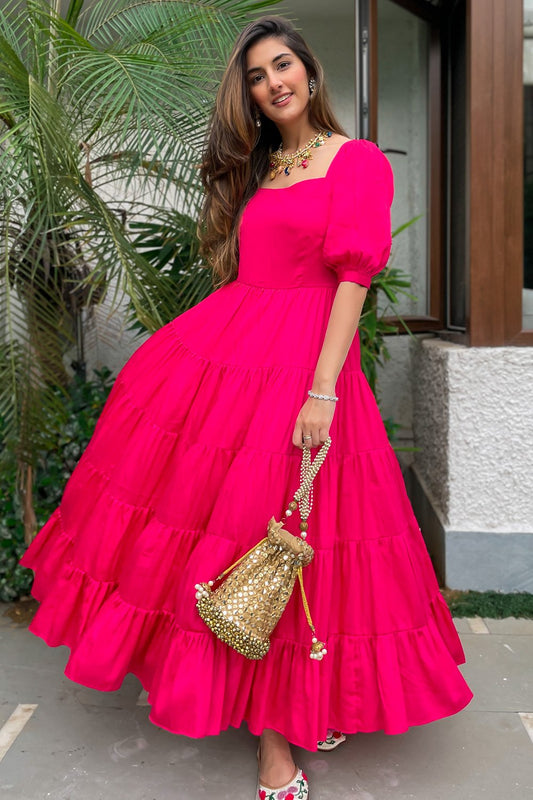 Magenta Layered Midi Dress (7098705707186)