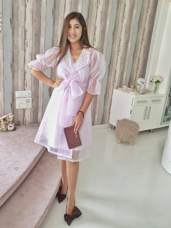 Lilac Embellished Tie Up Dress (6752217333938)
