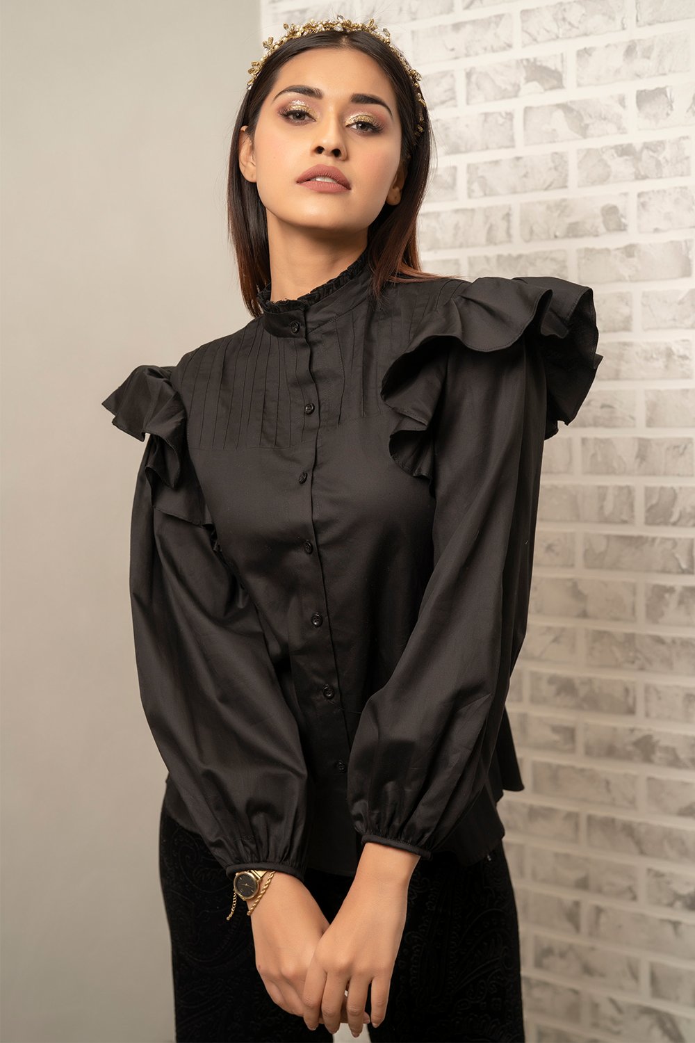 Black Ruffle Shirt (7461909168382)