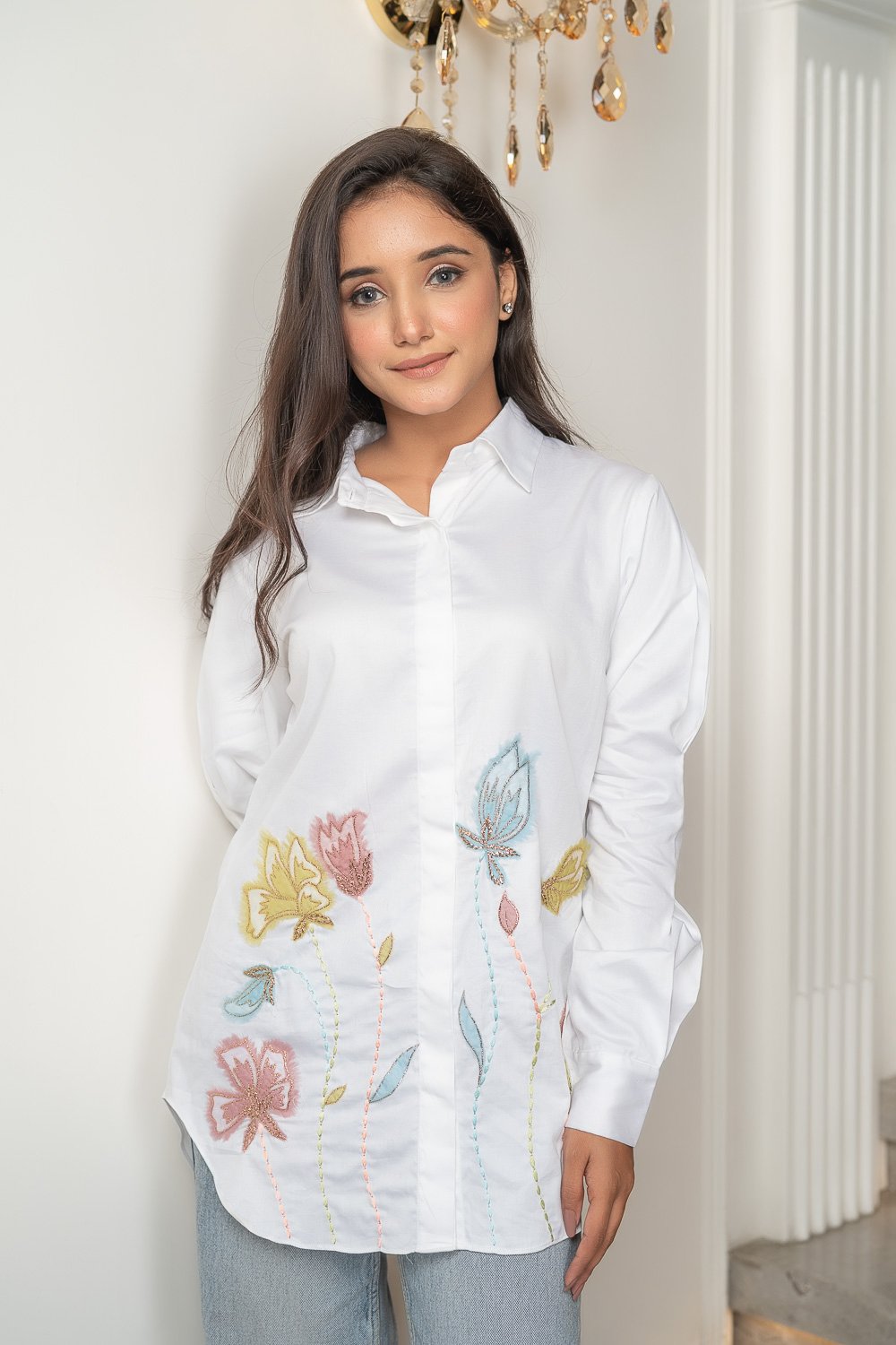 White Nature Inspired Floral Shirt (6942355357874)