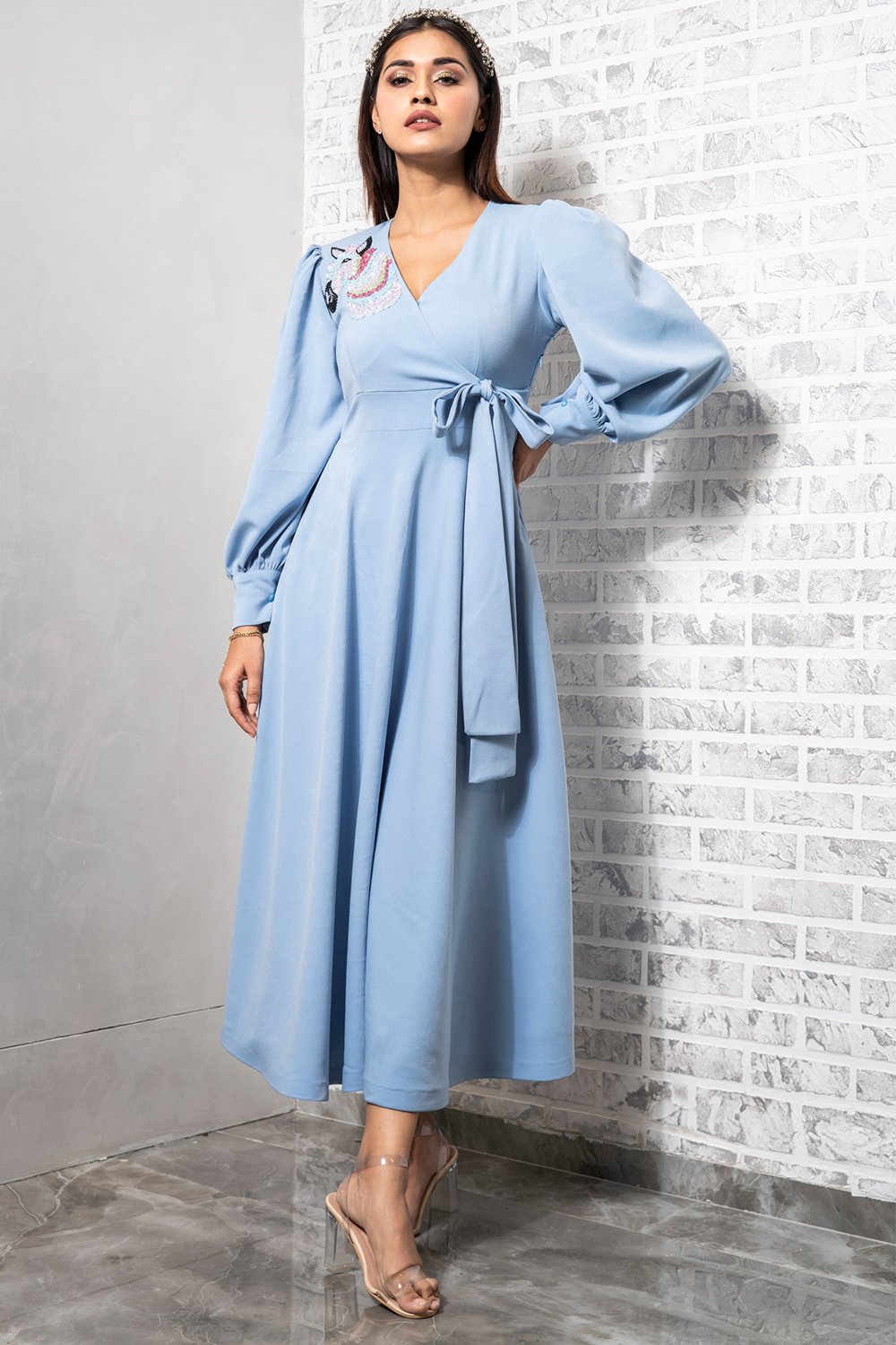 blue dress for baby girl Powder Blue Unicorn Midi Dress