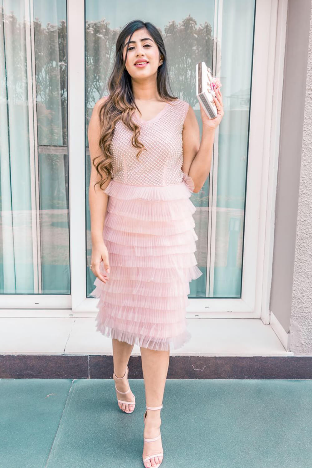 Pink Pleated Parcell Midi Dress (6752202850482)