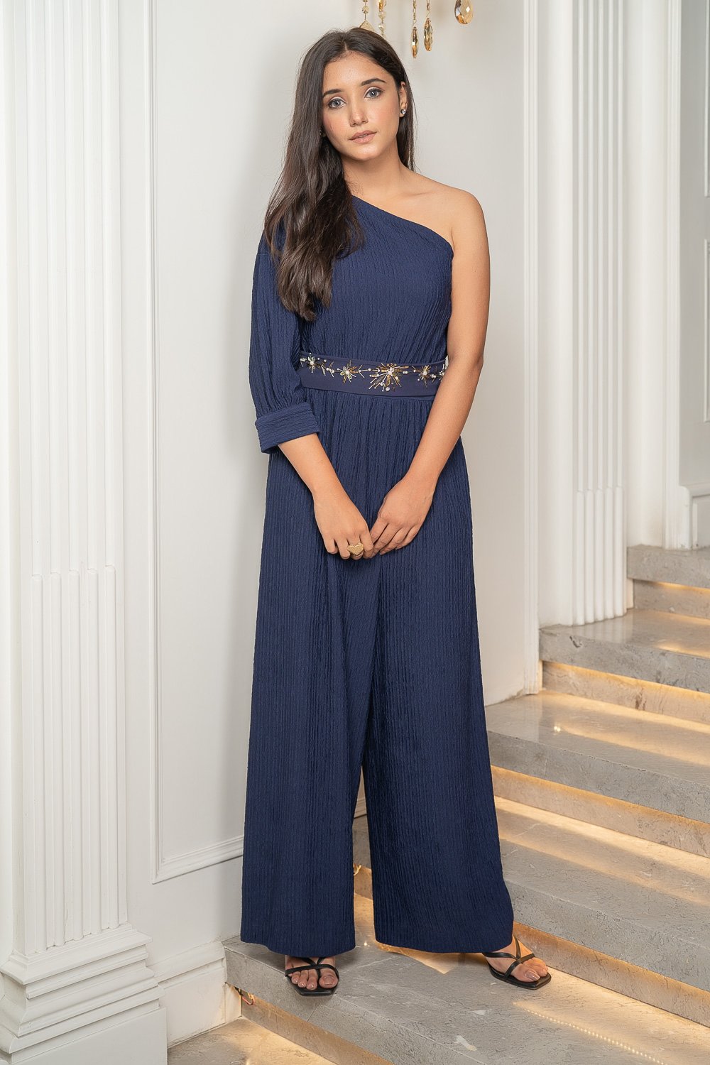 Navy Blue Flared Jumpsuit (6942350246066)