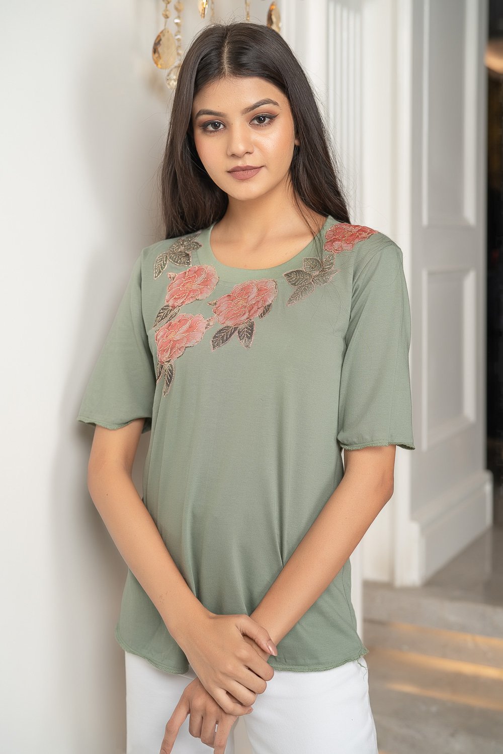 Green Floral Patch Tshirt (6942120149170)