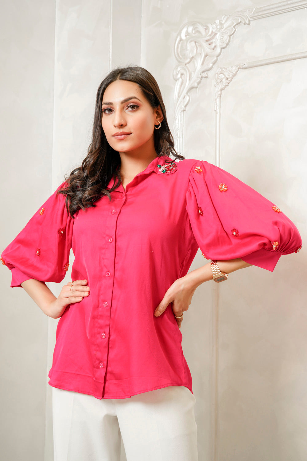 Hot Pink Floral Stone Shirt (7538177802494)
